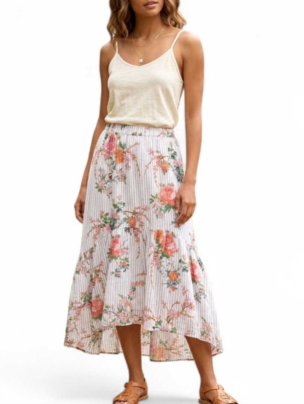 Johnny Was Workshop Vintage Floral Striped Gauze Maxi Skirt L Cottagecore